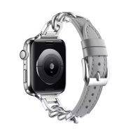 eses Kožený remienok s retiazkou pre Apple Watch - Šedý, 42mm, 44mm, 45mm, 49mm