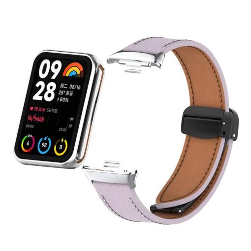 Foto - eses Kožený remienok s magnetickou sponou pre Xiaomi Redmi Watch 4, Smart Band 8 Pro a 9 Pro - Fialový