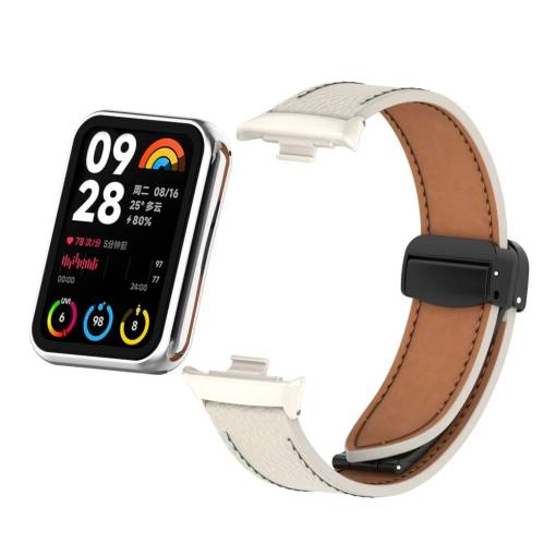 Foto - eses Kožený remienok s magnetickou sponou pre Xiaomi Redmi Watch 4, Smart Band 8 Pro a 9 Pro - Béžový