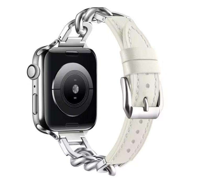 eses Kožený remienok s retiazkou pre Apple Watch - Bílý, 38mm, 40mm, 41mm